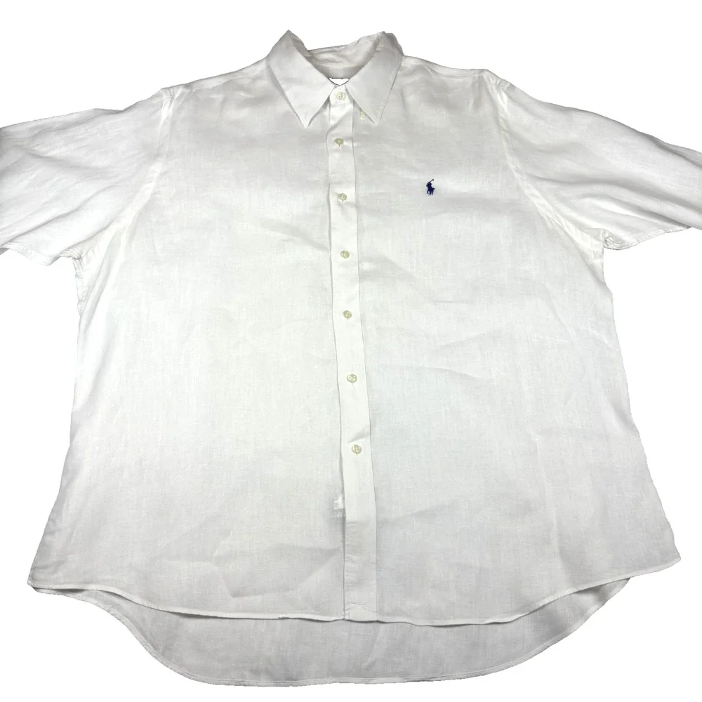 POLO RALPH LAUREN MEN'S CLASSIC FIT LINEN BUTTON DOWN SHIRT WHITE SIZE 2XL